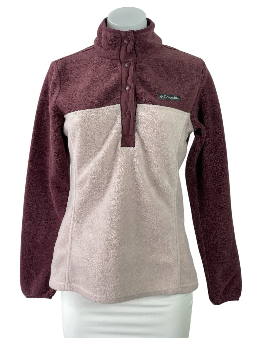 Columbia Benton Springs Burgandy Cream Half Snap Fleece Pullover Sweater Top XS